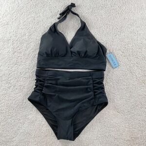 Yonique Halter Bikini Set High Waisted Ruched Lattice Side Swimsuit 14W NEW
